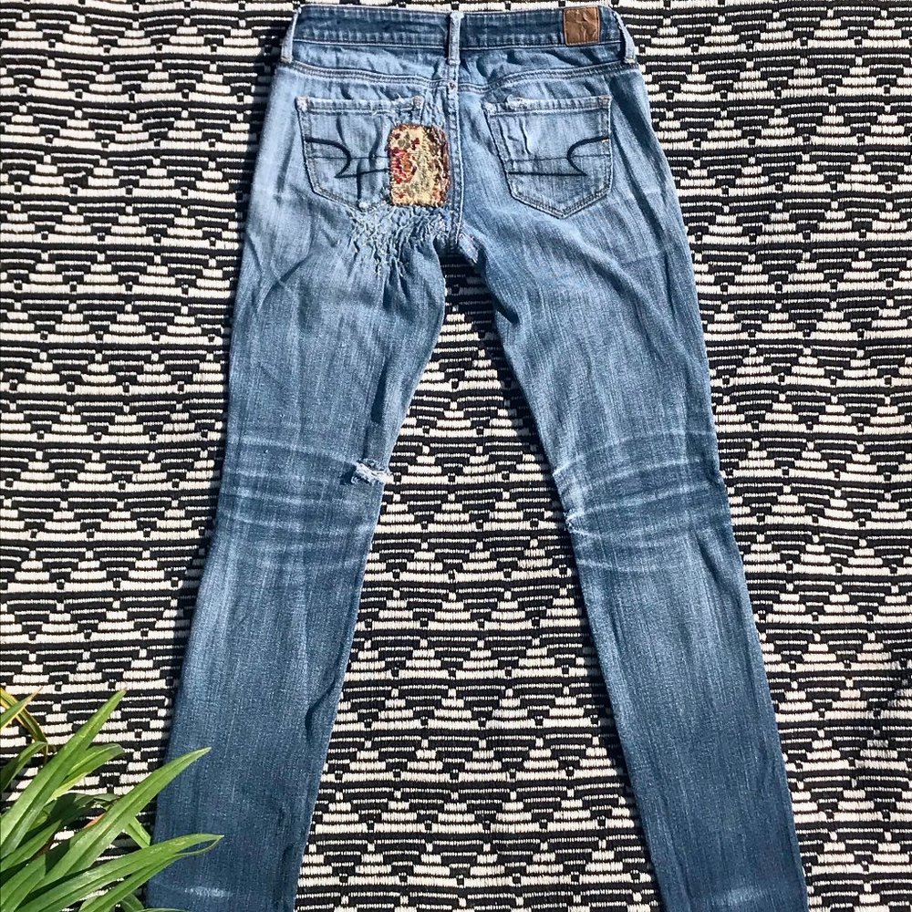 AE Mended&Patched Low Rise jeans sz2 - Picture 4 of 11